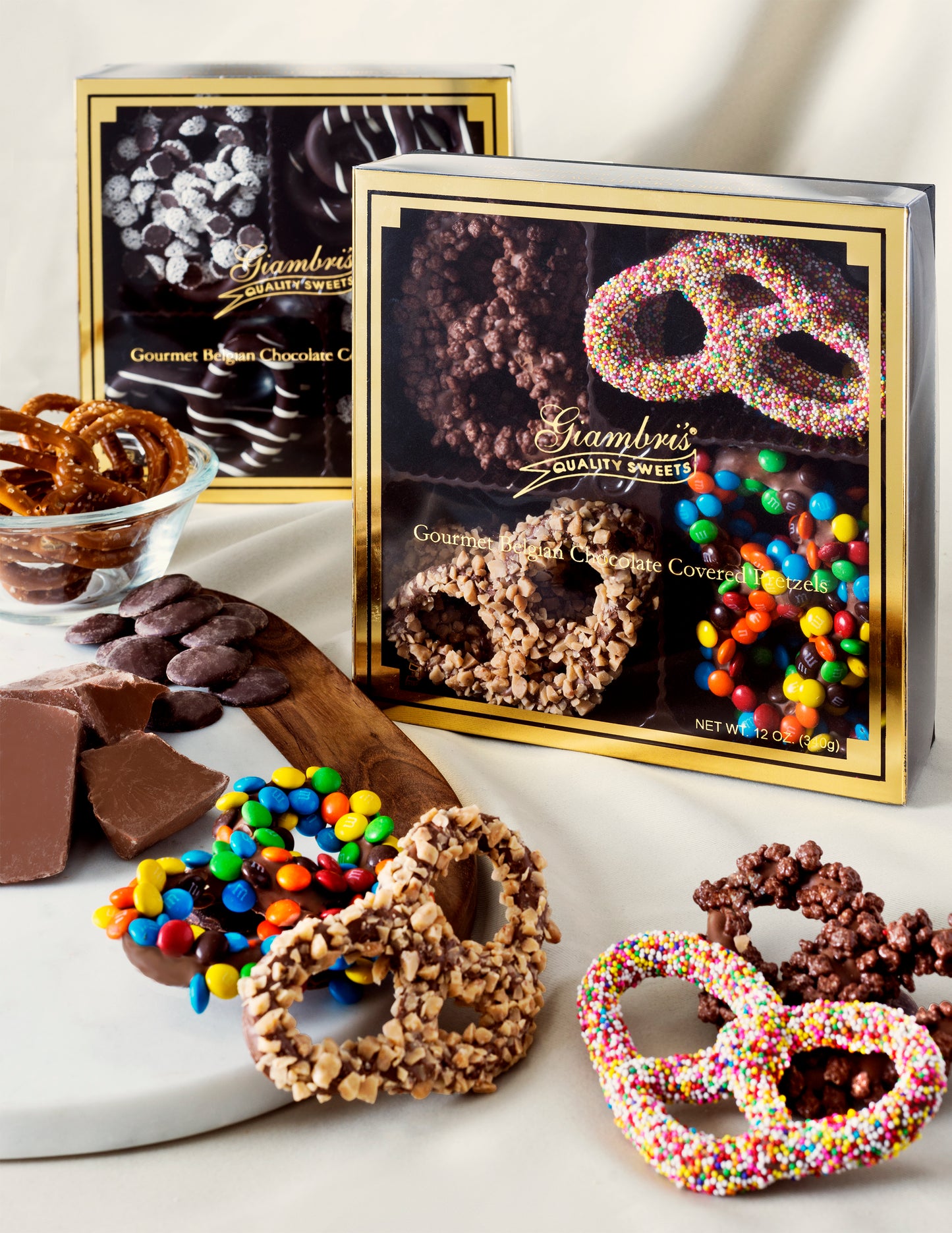 Giambri's chocolate covered pretzels with toppings